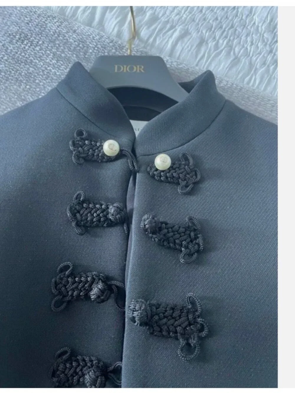 Authentic Christian Dior Fitted Wool Mandarin Collar Jacket Black Size 4 Blazer